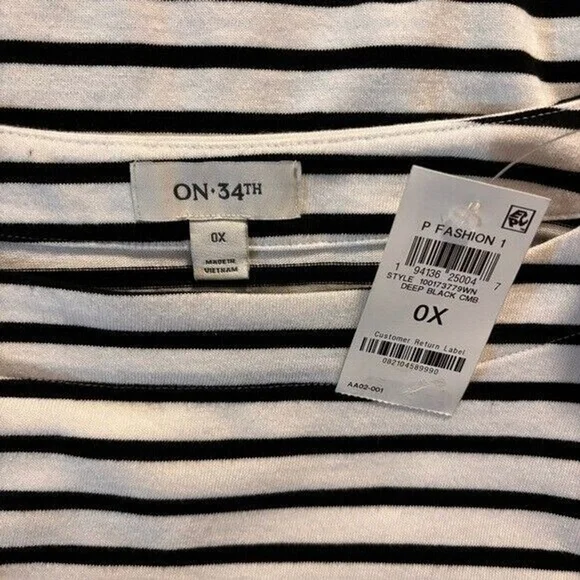 On 34th Plus Size Heavyweight Cotton Black & White Striped Boat-Neck Top NWT - Picture 5 of 5
